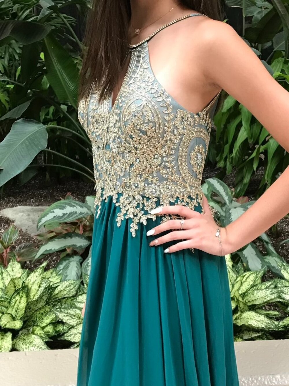 Dave and Johnny Keyhole Embellished-Bodice Long Chiffon Prom Dress Size 3/4 P